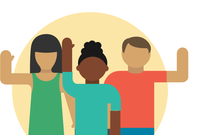 A group of people waving